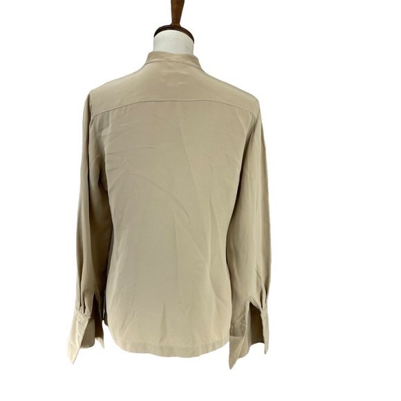 Talbots Women's Tan 100%‎ Silk Toggle Button Up Asian Look Shirt Top Blouse Sz 8 - Picture 7 of 11